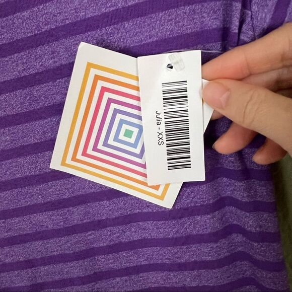 Lularoe Julia Fitted Dress Purple Stripes - Size XXS - Picture 4 of 5